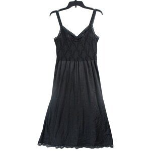 Black Lace Whimsy Goth Overlay Lace Slip Dress W/ Adjustable Straps Midi Length